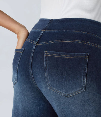 Halara Flex™ Lässige Jeans aus verwaschenem Stretch-Strick mit hohem Bund, mehreren Taschen und weitem Bein