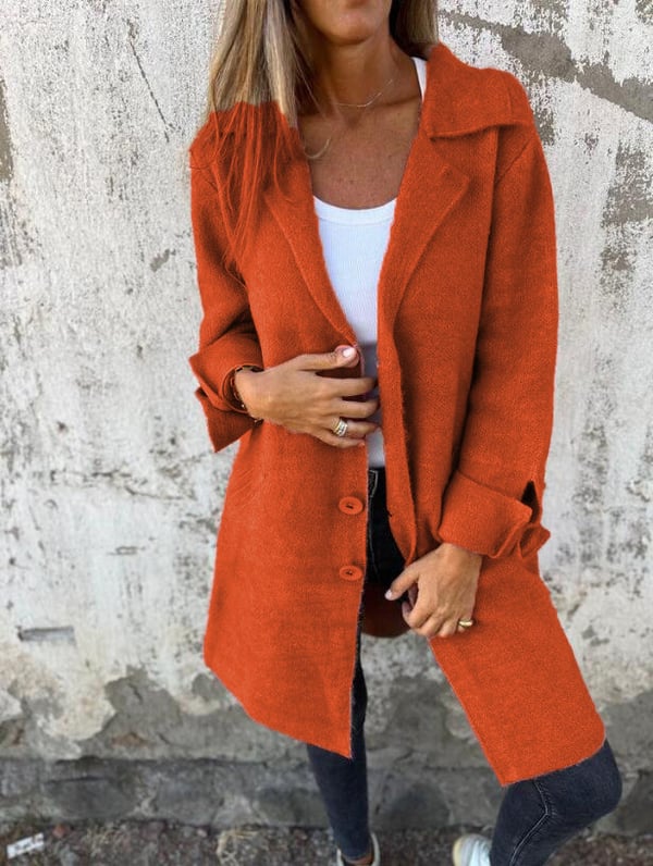 Christina - Cappotto Monopetto Casual in Lana con Revers