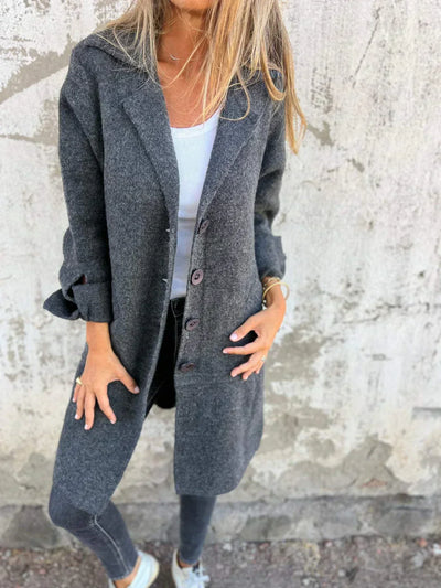 Christina - Cappotto Monopetto Casual in Lana con Revers